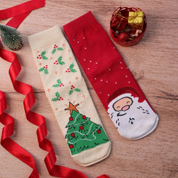 Thela Gaadi Mid crew sock - Santa and Xmas Tree Socks