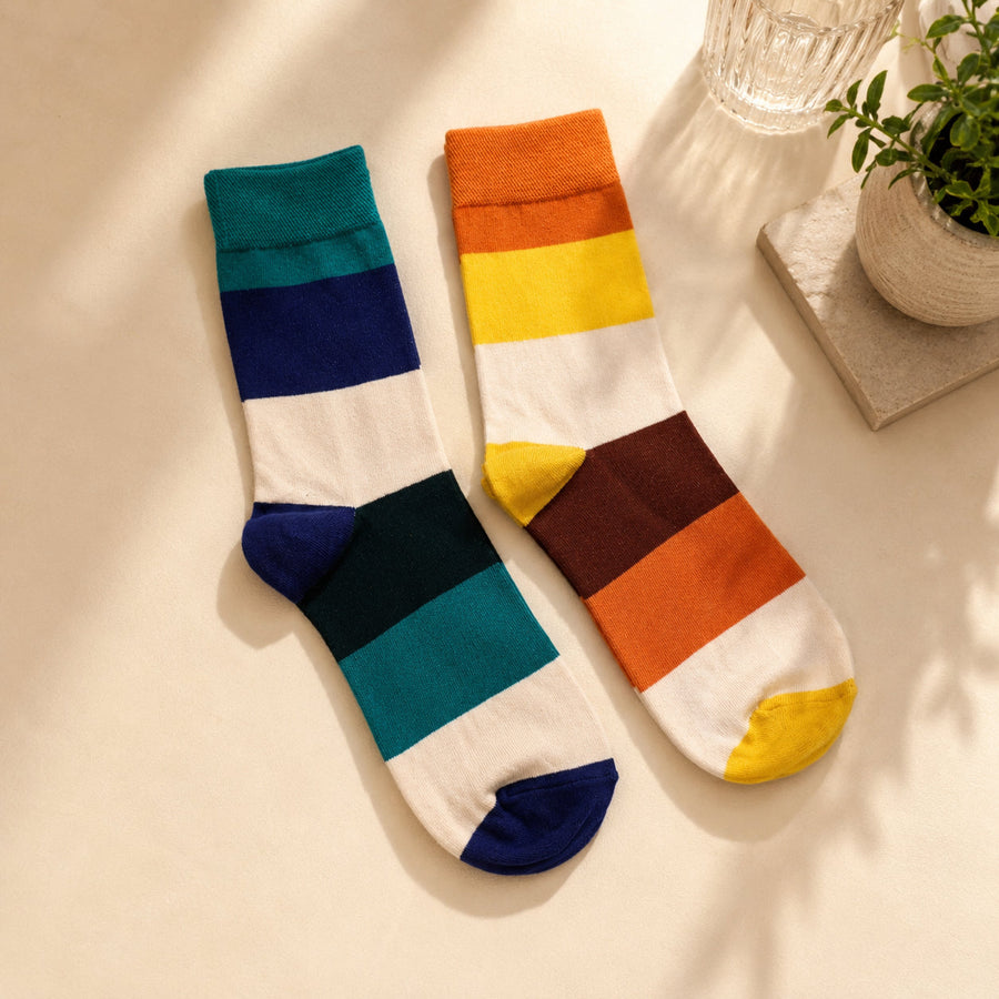 Thela Gaadi Mid crew sock - Colourful Stripes Socks