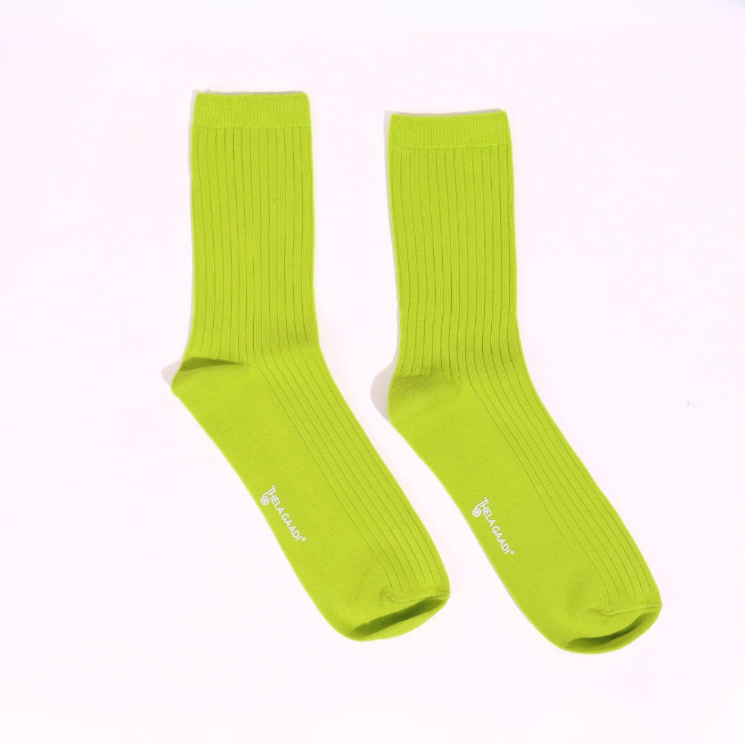 Thela Gaadi Crew sock - Neon Green Solid Ribbed Socks