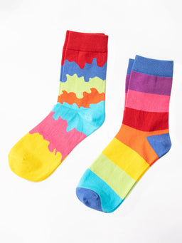Thela Gaadi Mid crew sock - Colorful Rainbow Socks