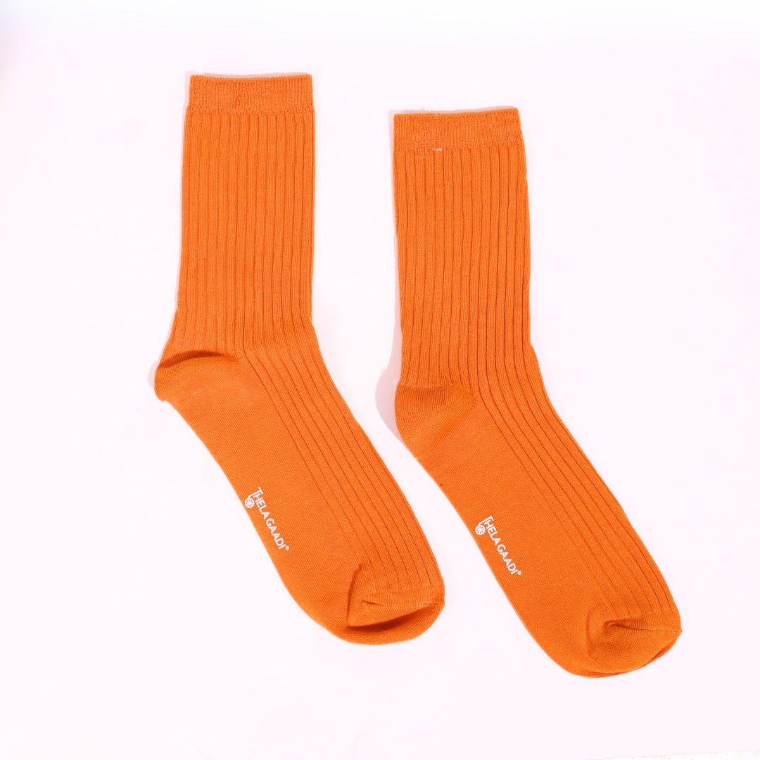 Thela Gaadi Crew sock - Orange Solid Ribbed Socks