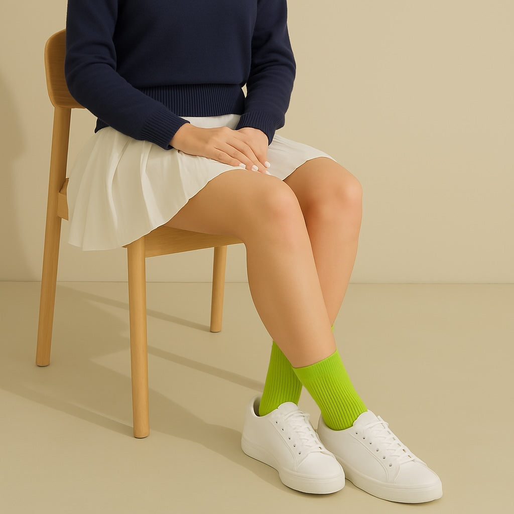 Thela Gaadi Crew sock - Neon Green Solid Ribbed Socks
