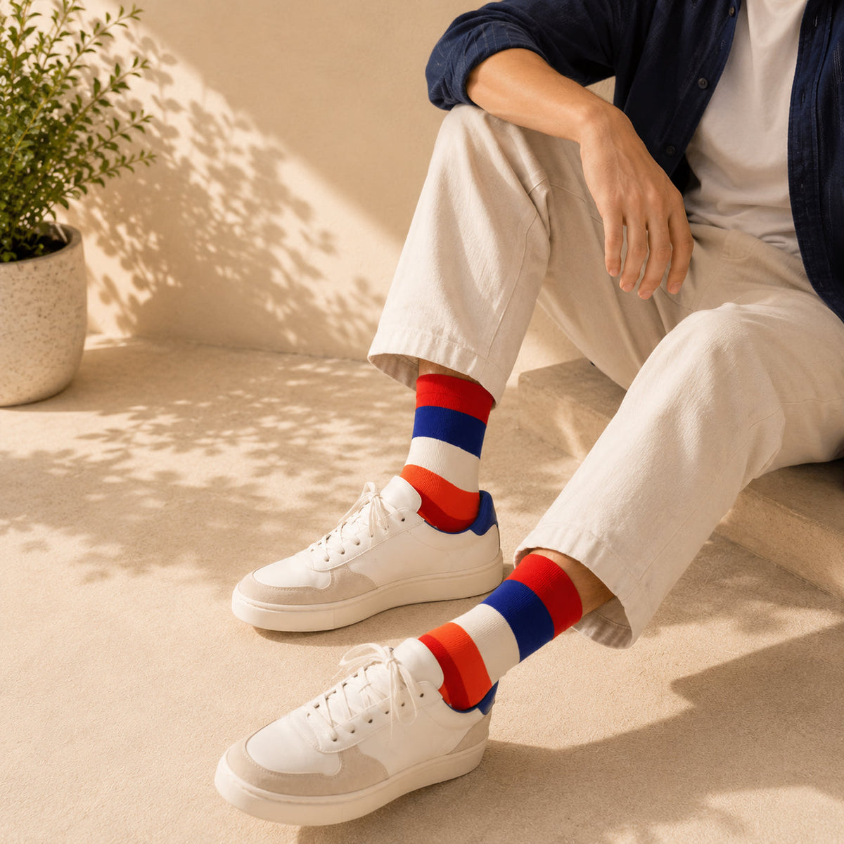 Thela Gaadi Mid crew sock - Multicolour Stripes Socks
