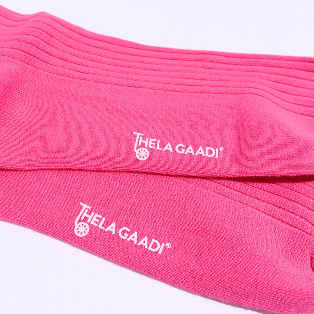 Thela Gaadi Crew sock - Pink Solid Ribbed Socks
