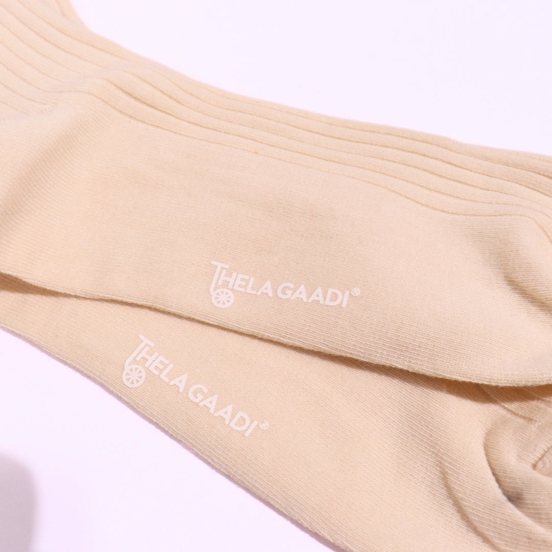 Thela Gaadi Crew sock - Oat Meal Solid Ribbed Socks