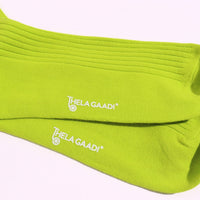 Thela Gaadi Crew sock - Neon Green Solid Ribbed Socks