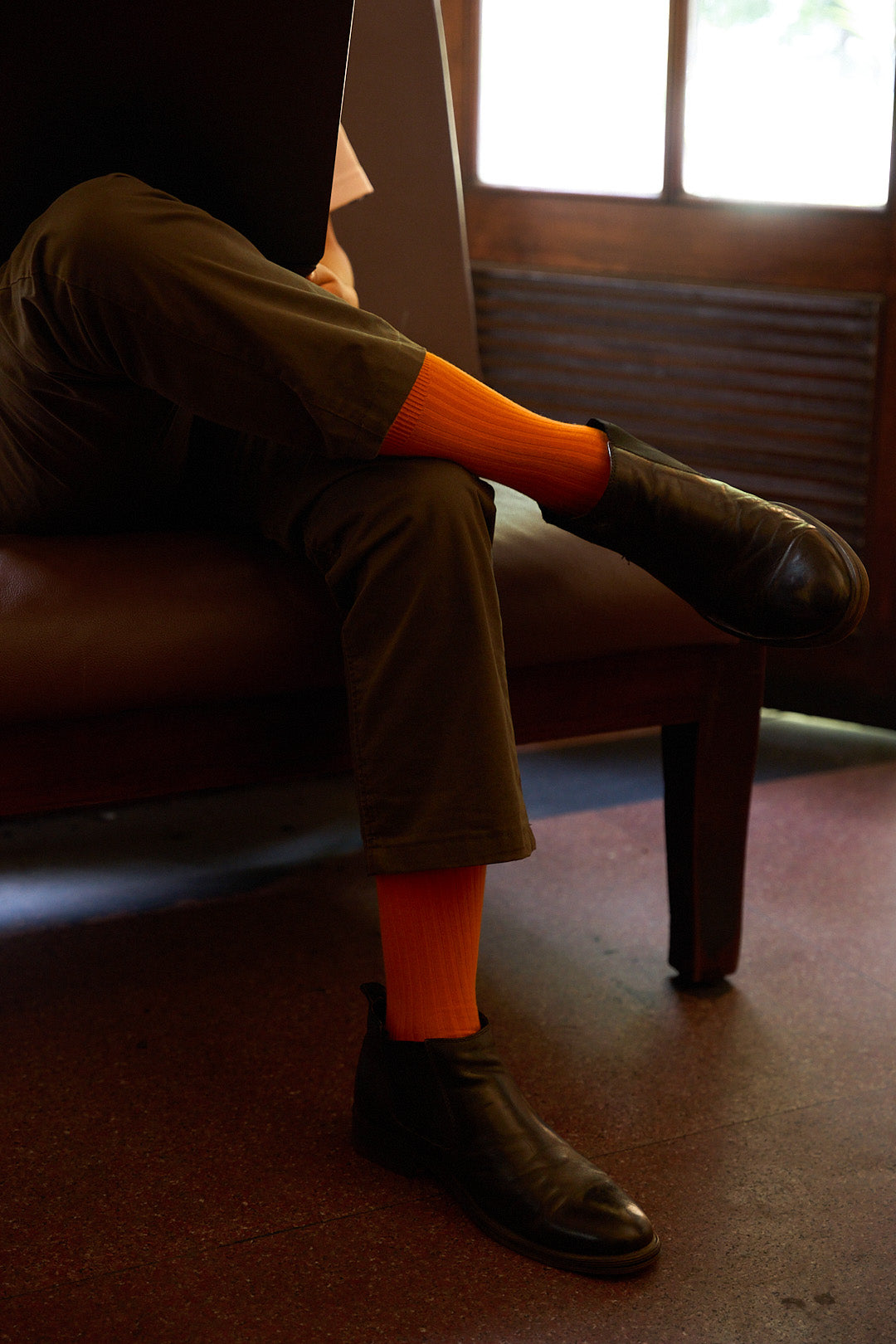 Thela Gaadi Crew sock - Orange Solid Ribbed Socks