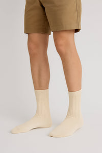 Thela Gaadi Crew sock - Oat Meal Solid Ribbed Socks