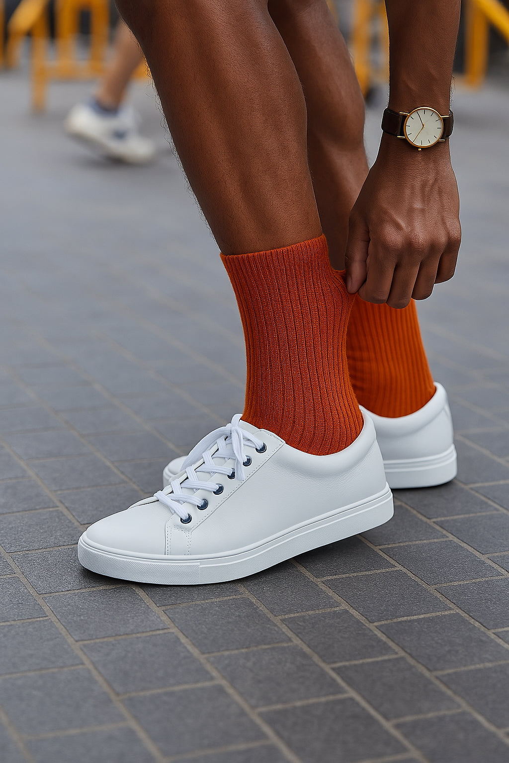 Thela Gaadi Crew sock - Orange Solid Ribbed Socks
