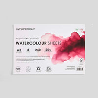 myPAPERCLIP Italian 240GSM 20% Cotton Watercolour Sheets A3