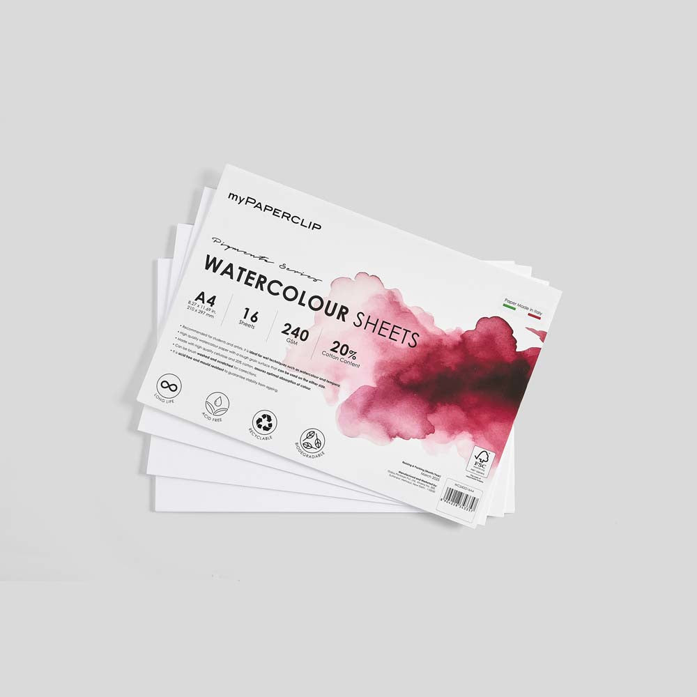 myPAPERCLIP Italian 240GSM 20% Cotton Watercolour Sheets A4