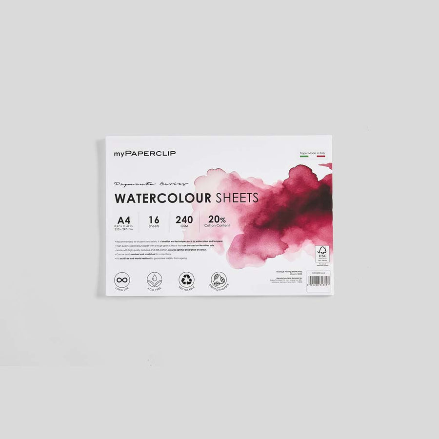 myPAPERCLIP Italian 240GSM 20% Cotton Watercolour Sheets A4