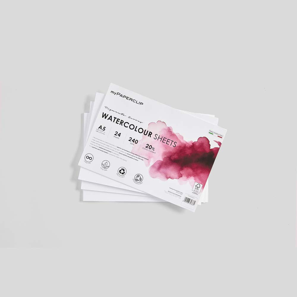 myPAPERCLIP Italian 240GSM 20% Cotton Watercolour Sheets A5
