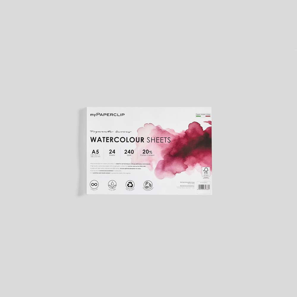 myPAPERCLIP Italian 240GSM 20% Cotton Watercolour Sheets A5
