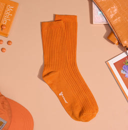 Thela Gaadi Crew sock - Orange Solid Ribbed Socks