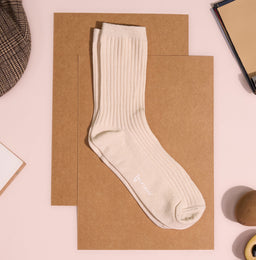 Thela Gaadi Crew sock - Oat Meal Solid Ribbed Socks